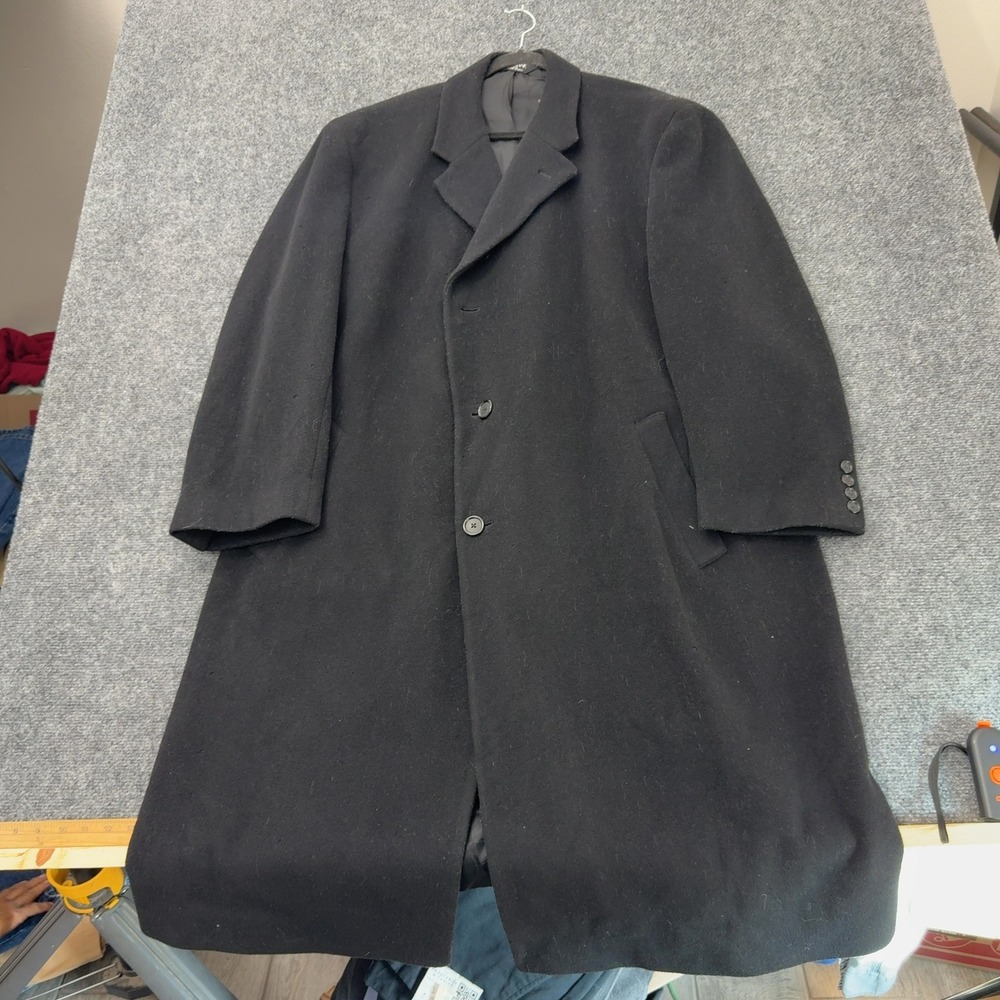 Jos A Bank Overcoat Mens XL Black Wool Three Button Classic Professional